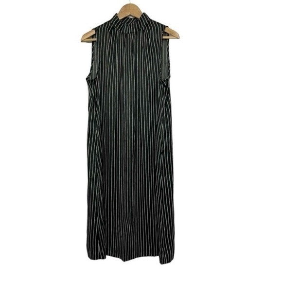 High Neck Satin Sleeveless Elegant Black and White Striped H&M Dress Sz 14 NWT - Picture 1 of 9